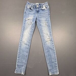 Mudd Girls Skinny Jeans Size 8 Blue Distressed Stretch Light Wash Denim Pants